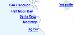 Quickly locate hotels and motels in Santa Cruz, Lake Tahoe, Monterey, Half Moon Bay, Yosemite, Mendocino, Fort Bragg, Shasta, Reno, and Las Vegas.