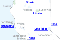 Quickly locate hotels and motels in Santa Cruz, Lake Tahoe, Monterey, Half Moon Bay, Yosemite, Mendocino, Fort Bragg, Shasta, Reno, and Las Vegas.